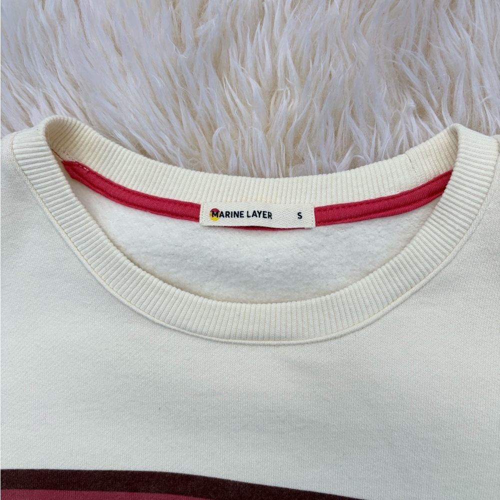 Marine Layer Cream Crewneck Sweater with Rainbow Stripes - Picture 3 of 6